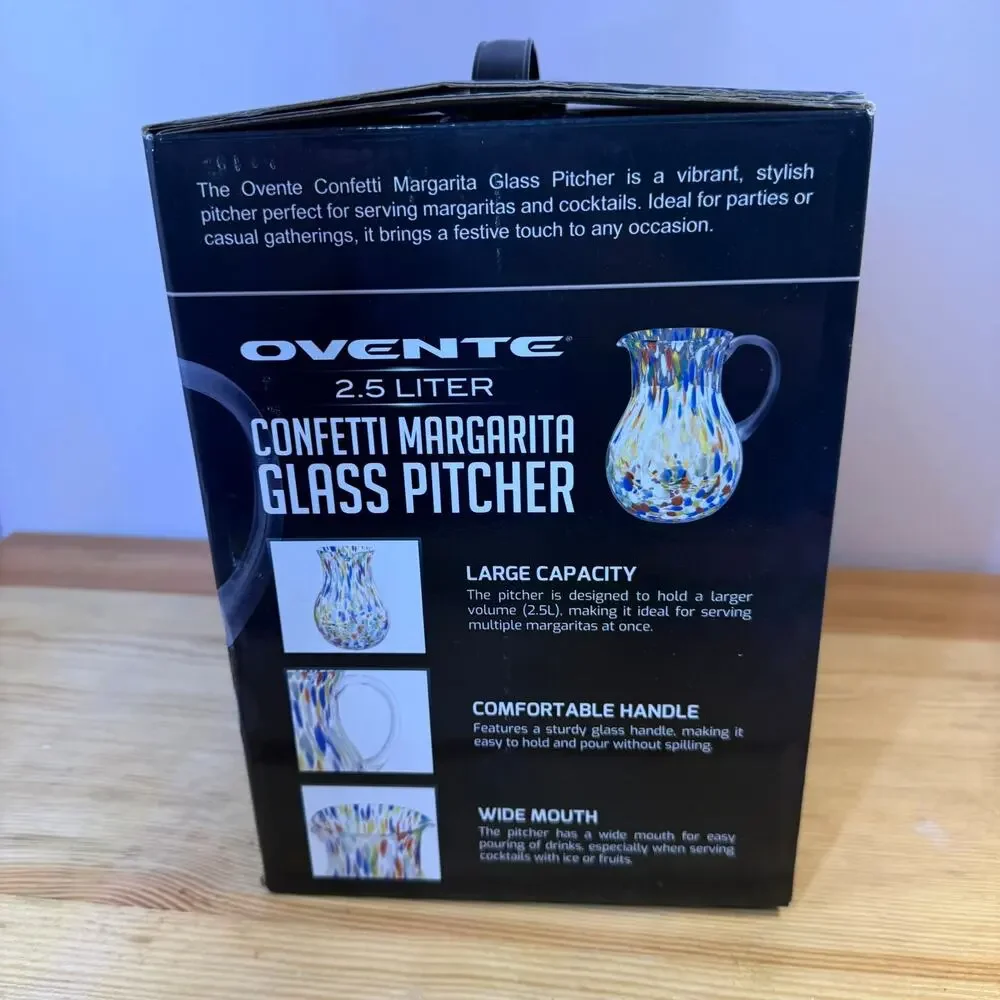 Ovente Confetti Margarita Glass Pitcher Multicolor Hand Blown Style 9.5